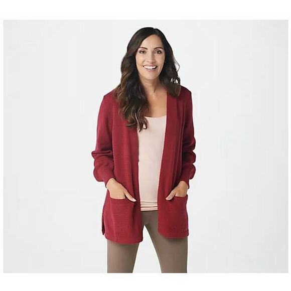 ANYBODY NEW $55 Sweater Knit‎ Open Front Cardigan in Berry Red XS - Picture 1 of 4